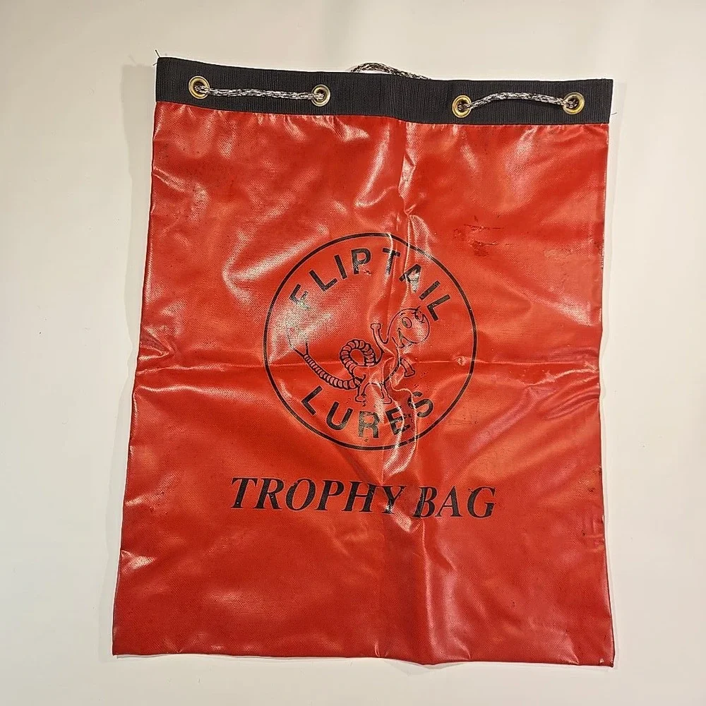 VTG Flip Tail Lures Trophy Bag Red Vinyl Fishing Stringer Sack 21x26.5